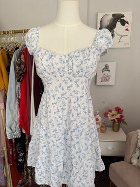 Hollister White Mini Dress with Light Blue Floral Print